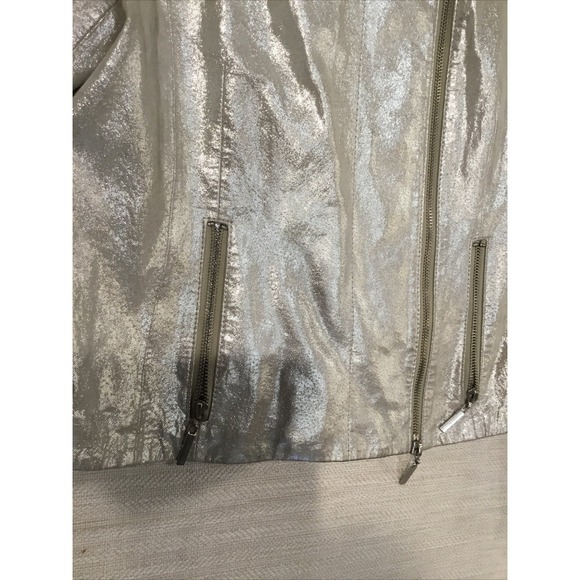 Collection Metallic Silver Leather Women's Small Moto biker jacket rebel rock - Picture 4 of 12